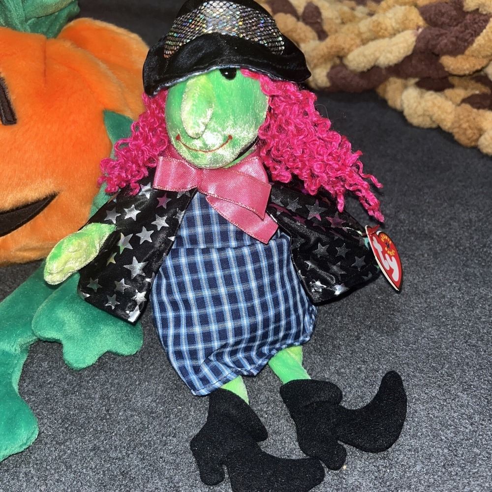 TY Beanie baby pumpkin and TY beanie  scary witch lot of 2 , euc , halloween - Picture 3 of 5